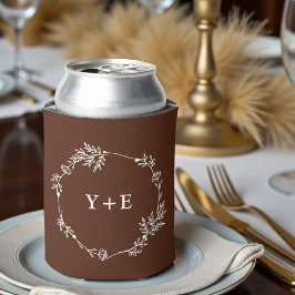 Boho Simple Bruine Monogram Trouw Blikjeskoeler