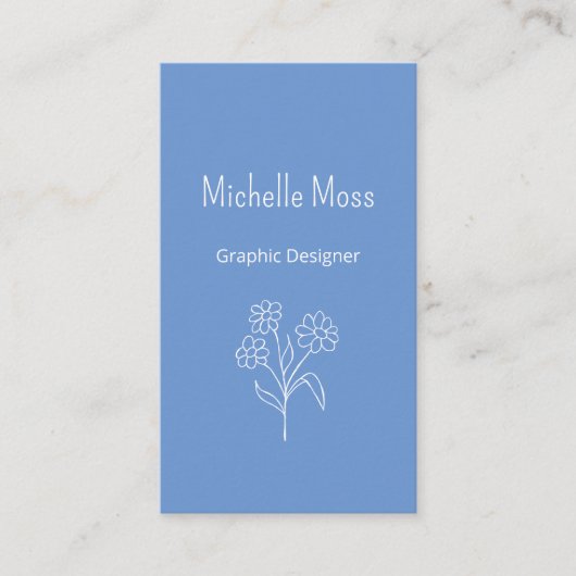 Boho Simple Daisy QR code Grafisch Ontwerper Blauw Visitekaartje (Voorkant)