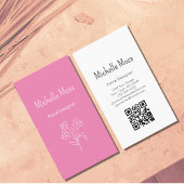 Boho Simple Daisy Roze QR-code Floral Designer Visitekaartje
