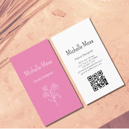 Boho Simple Daisy Roze QR-code Floral Designer Visitekaartje