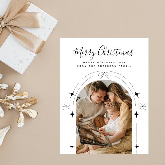 Boho Simple Doodles Chic Boog Foto Kerstmis Briefkaart