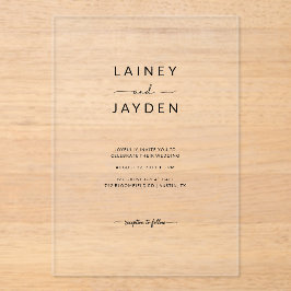 Boho Simple Elegant Script Huwelijk Clear Acryl Uitnodigingen