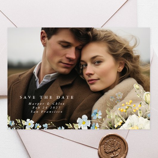 Boho Simple Elegant Wild Flower Wedding Save The Date