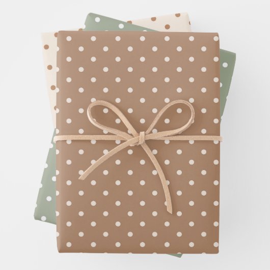 Boho Simple Modern Brown Sage Neutral Polka Dot Inpakpapier Vel (In situ)