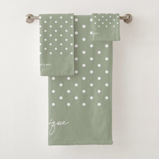 Boho Simple Modern Girly Neutral Polka Dot Sage Bad Handdoek (Insitu)