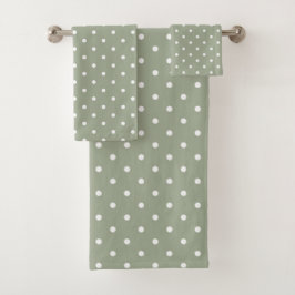 Boho Simple Modern Neutral Polka Dot Sage Green Bad Handdoek