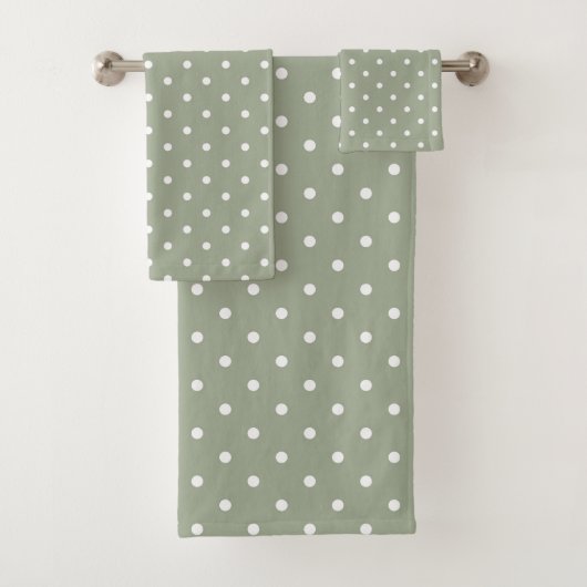 Boho Simple Modern Neutral Polka Dot Sage Green Bad Handdoek (Insitu)