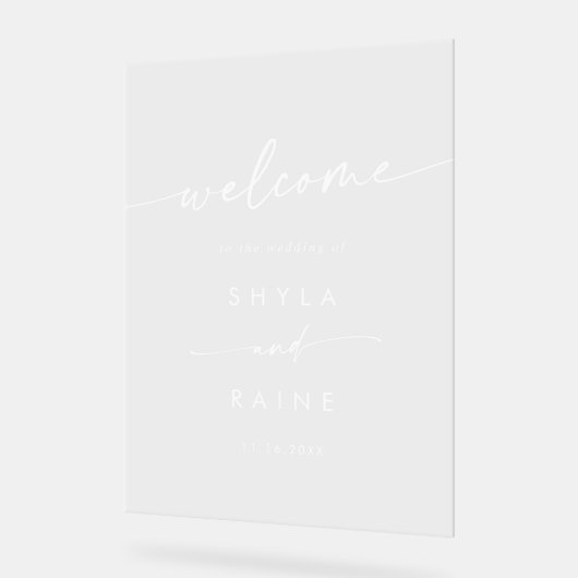 Boho Simple Modern White Clear Wedding Welkom Acryl Bord (Hoek)