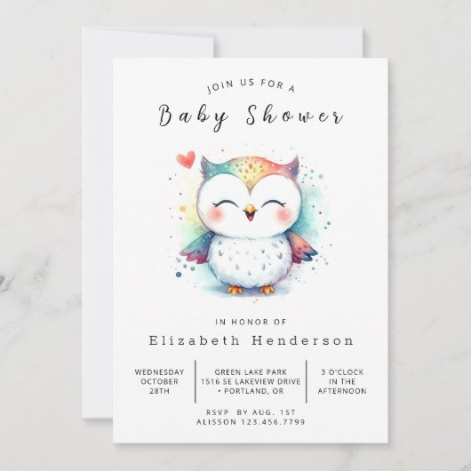 Boho Simple Owl Baby shower Kaart (Voorkant)