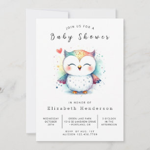 Boho Simple Owl Baby shower Kaart