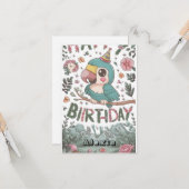 Boho Simple Parrot Digitale Verjaardag Kaart (Voorkant / Achterkant in situ)
