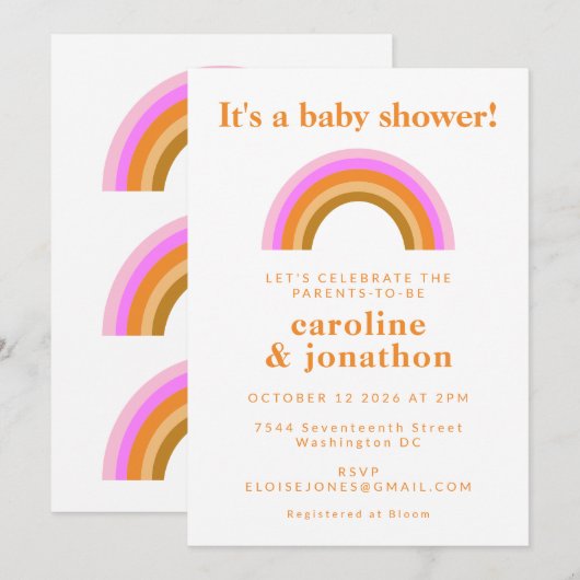 Boho Simple Pink Oranje Rainbow Couple Baby shower Kaart (Voorkant / Achterkant)