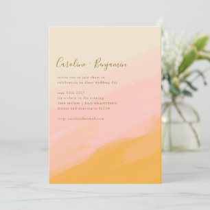 Boho Simple Waterverf Pink Yellow Script Weddensch Kaart