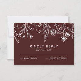Boho Simple Wilde Bloem burgundy Huwelijks RSVP Ka Kaartje