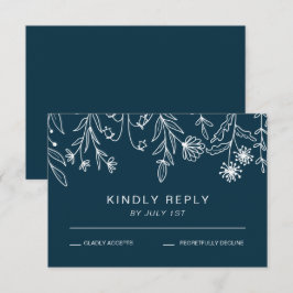 Boho Simple Wilde Bloem Navy Blauwe Trouwdag RSVP Kaartje
