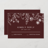 Boho Simple Wildflower bordeaux bruiloft RSVP Kaar (Voorkant / Achterkant)
