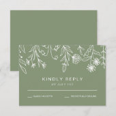 Boho Simple Wildflower Sage Green Wedding RSVP Kaartje (Voorkant / Achterkant)