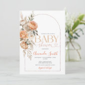 Boho Sinaasappel Bloemen Meisje Baby shower Pampas Kaart (Staand voorkant)