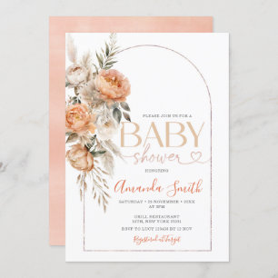 Boho Sinaasappel Bloemen Meisje Baby shower Pampas Kaart