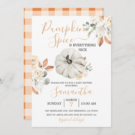 Boho Sinaasappel Bloemen Pompoen Spice Herfst Baby Kaart (Voorkant / Achterkant)