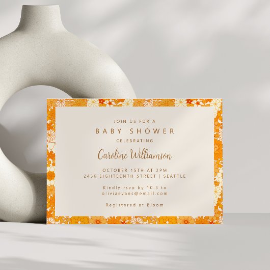 Boho Sinaasappel Bloemen Schattige Baby shower Kaart