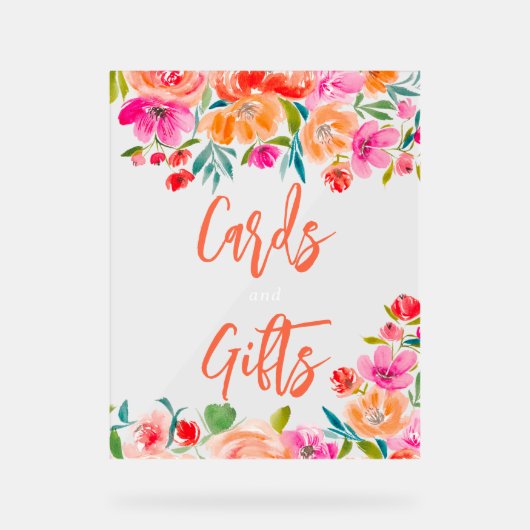 Boho sinaasappel bloemen wilde bloemen bruids gesc acryl bord (Voorkant)