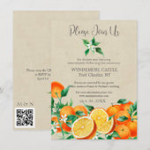 Boho Sinaasappel Blossom QR Code Huwelijk Informatiekaartje (Voorkant / Achterkant)