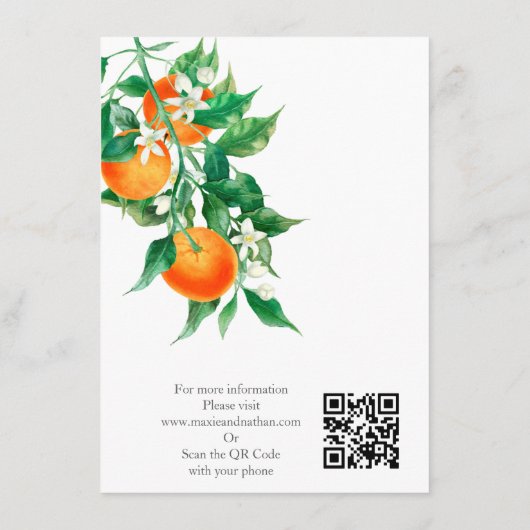Boho Sinaasappel Blossom Wedding QR-code Informatiekaartje (Achterkant)