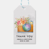 Boho Sinaasappel Camera & Bloemen Waterverf Bruilo Cadeaulabel (Voorkant)