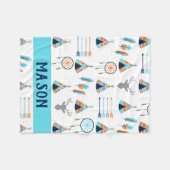 Boho sinaasappel en blauw zuidwesten fleece deken (Voorkant (Horizontaal))