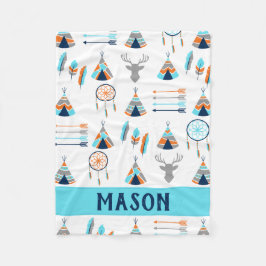 Boho sinaasappel en blauw zuidwesten fleece deken