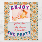 Boho sinaasappel Flowers baby shower Wijn Etiket (Enkel label)
