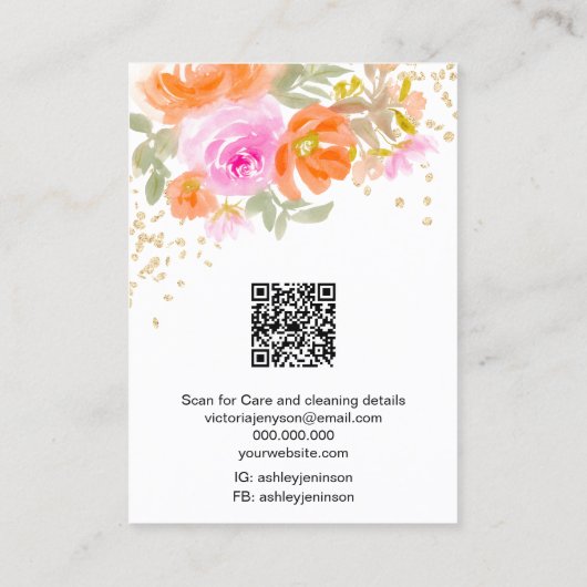 Boho sinaasappel gouden chique bloemensieraden log visitekaartje (Achterkant)