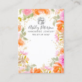 Boho sinaasappel gouden chique bloemensieraden log visitekaartje (Voorkant)