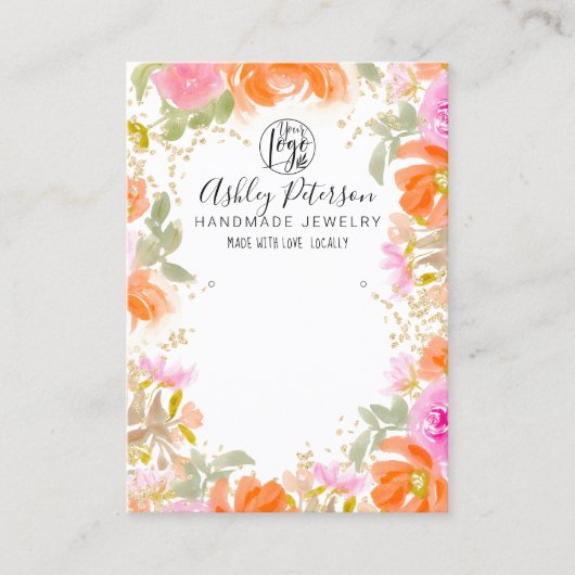 Boho sinaasappel gouden chique bloemensieraden log visitekaartje (Voorkant)