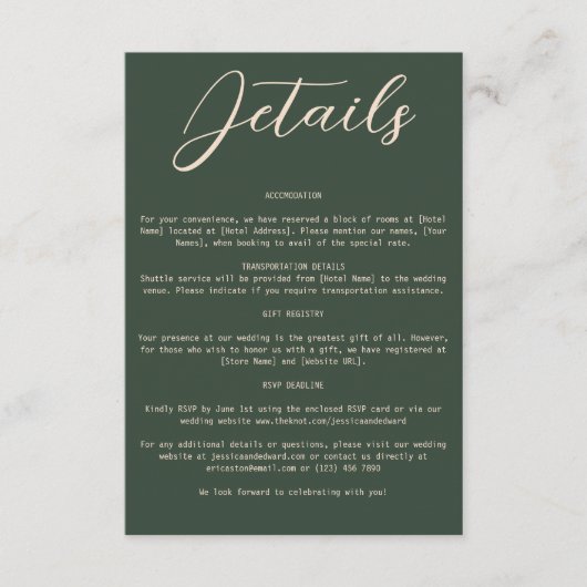 Boho Sinaasappel Groene Bruiloft Details QR Code E Informatiekaartje (Voorkant)