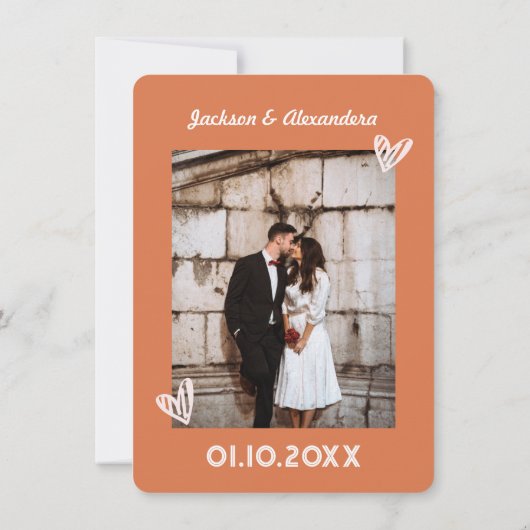 Boho Sinaasappel Retro 70s bruiloft bedankje Kaart (Achterkant)