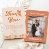 Boho Sinaasappel Retro 70s bruiloft bedankje Kaart