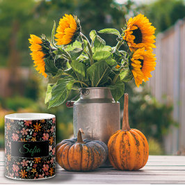 Boho sinaasappel roze bloem waterverf patroon zwar koffiemok