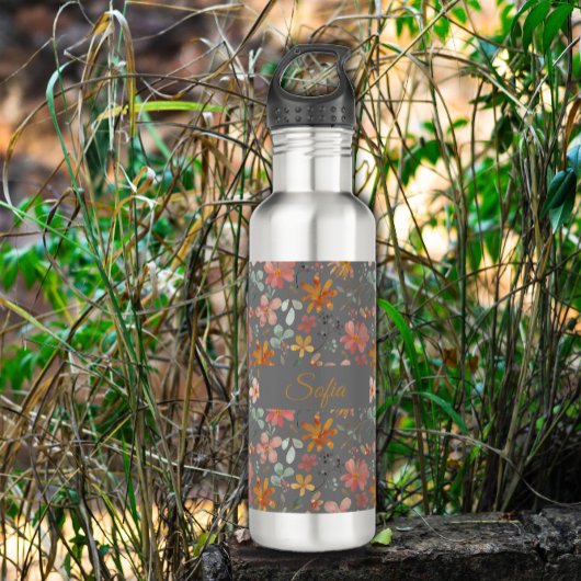 Boho sinaasappel roze bloem waterverf waterfles