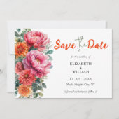 Boho Sinaasappel & Roze Bloemen Foto Initialen bru Save The Date (Voorkant)