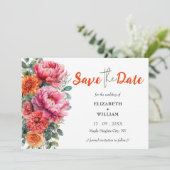 Boho Sinaasappel & Roze Bloemen Foto Initialen bru Save The Date (Staand voorkant)