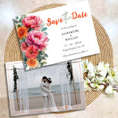 Boho Sinaasappel & Roze Bloemen Foto Initialen bru Save The Date