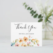  Boho Sinaasappel Roze Waterverf Wildbloemen Bedankkaart (Staand voorkant)