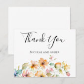  Boho Sinaasappel Roze Waterverf Wildbloemen Bedankkaart (Voorkant / Achterkant)