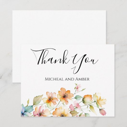  Boho Sinaasappel Roze Waterverf Wildbloemen Bedankkaart (Voorkant / Achterkant)