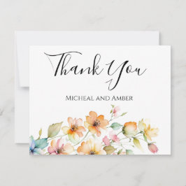  Boho Sinaasappel Roze Waterverf Wildbloemen Bedankkaart