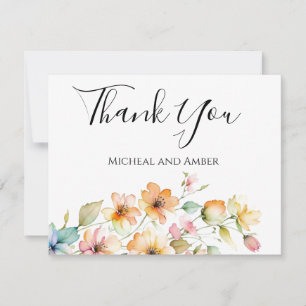 Boho Sinaasappel Roze Waterverf Wildbloemen Bedankkaart