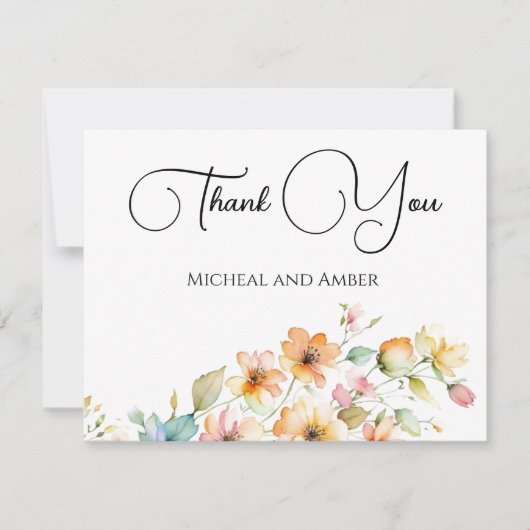  Boho Sinaasappel Roze Waterverf Wildbloemen Bedankkaart (Voorkant)