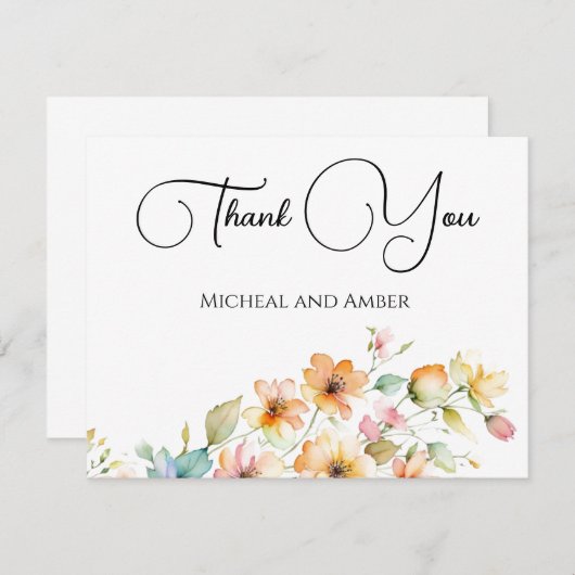  Boho Sinaasappel Roze Waterverf Wildbloemen Bedankkaart (Voorkant / Achterkant)